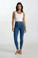 WR.UP Push-Up Button High Waist Skinny Denim Jeans - Denim Light Blue - Blue Seam