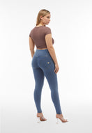 WR.UP Push-Up Button High Waist Skinny Denim Jeans - Denim Light Blue - Yellow Seam