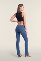 WR.UP Push-Up Regular Waist Mini Flare Denim Jeans - Denim Light Blue - Yellow Seam