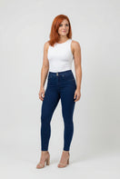 N.O.W. Comfort Mid Waist Skinny 7/8 Denim Jeans - Denim Dark Blue - Blue Seam