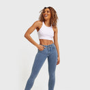 N.O.W. Comfort Mid Waist Skinny Denim Jeans - Denim Light Blue - Yellow Seam